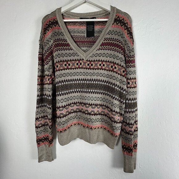 Lauren Ralph Lauren Womens Fair Isle V-Neck Sweater Large Pullover Knit New $245 - Picture 1 of 9